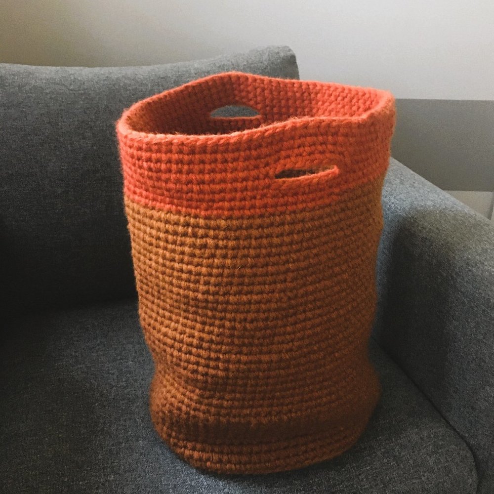 Hand Crocheted Two Tone Orange Tall Basket
